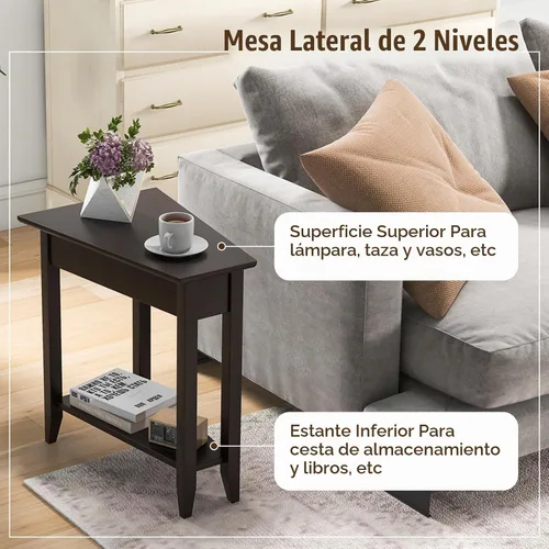 Vista 4 de GIANTEX Mesa auxiliar de cuña, mesa auxiliar triangular con estante de almacenamiento y patas de madera maciza, mesa reclinable, mesita de noche