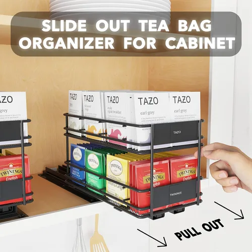 Vista 3 de SpaceAid Organizador de especias extraíble para gabinete, 2 cajones de 2 niveles, organizador de bolsas de té extraíble para gabinete