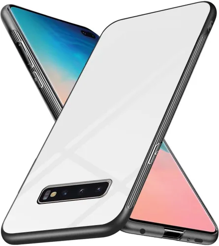 Vista 2 de Funda para Samsung S10 Plus,con parte trasera de calidad de vidrio templado,Carcasa híbrida de marco de TPU,Cubiertas delgadas,Anti-caída,Blanco