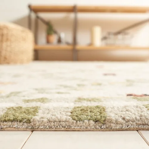 Vista 7 de SAFAVIEH Colección Chelsea Alfombra de Área - 5'6" Cuadrada, Marfil y Verde, Lana de Campo Francés Enganchada a Mano, Diseño Floral, Ideal para Sala