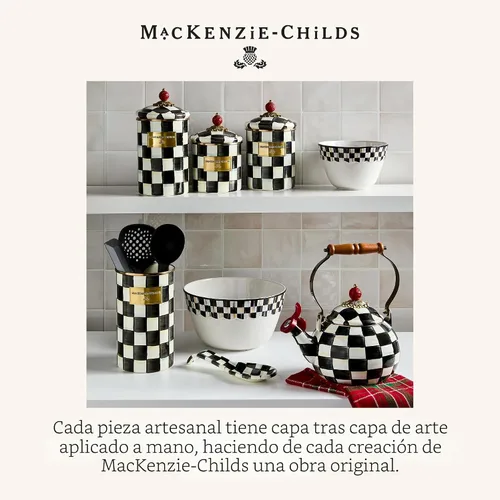 Vista 6 de MACKENZIE-CHILDS - Tetera silbante, color blanco y negro color fantasía (Courtly Check)