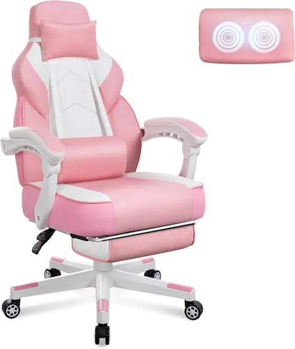 Vista 10 de Silla de videojuegos para adultos, silla de juegos con reposapiés, silla de computadora grande y alta con soporte lumbar de masaje, capacidad