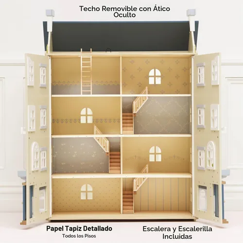 Vista 3 de Le Toy Van - Casa de muñecas grande de madera Palace House Ideal como regalo Juego de casa de muñecas de madera de 5 plantas - Adecuado