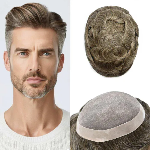 Vista 40 de Mens Toupee Hair Piece Real Human Hair Fine Mono Toupee para hombres Sistema de reemplazo de cabello para hombre Postizo Protesis Capilar Para