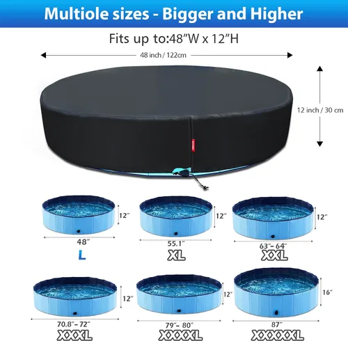 Vista 2 de QH.HOME - Cubierta redonda para piscina para perros de 47 a 48 pulgadas con sistema de correa de trinquete Se adapta a piscinas para perros