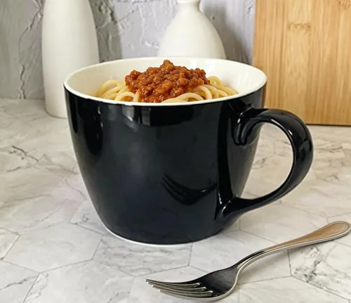 Vista 4 de Tazón de porcelana negra de 30 onzas con tapa y asa para sopa, ensalada, cereales y fideos instantáneos, taza de sopa con mango de preservación