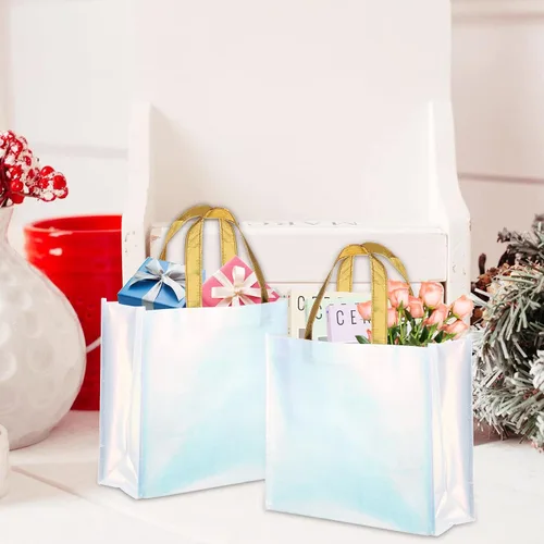 Vista 3 de Lyellfe 20 bolsas de comestibles reutilizables brillantes, bolsa de regalo