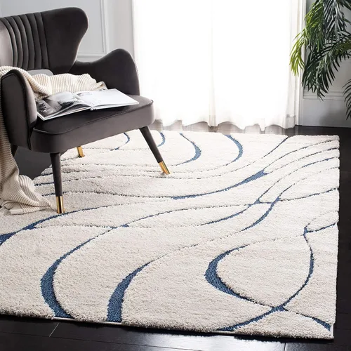 Vista 74 de Safavieh Florida Shag Collection - Alfombra de área de 2 x 3 pies, color crema/beige, diseño geométrico, felpa de 1.2 pulgadas de grosor, ideal