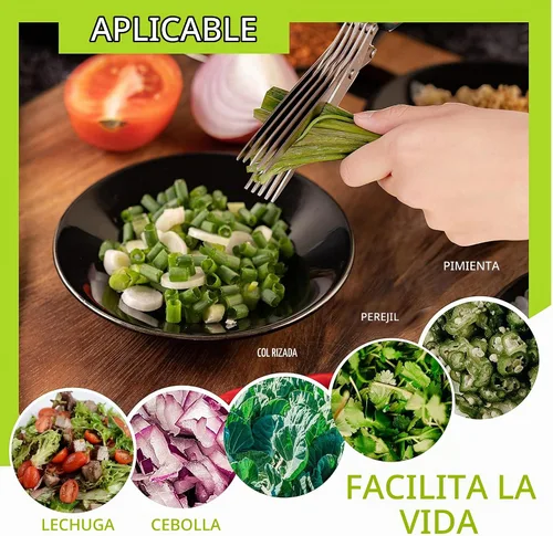 Vista 2 de Tijeras de hierbas con 5 cuchillas y kit de limpieza, tijeras de cocina de acero inoxidable para hierbas, lechuga, cilantro, aptas para Rojo y negro