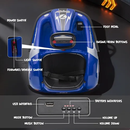 Vista 9 de Coche parachoques para niños con rueda grande, 3.1 MPh máximo, auto parachoques de 12 V con control remoto, automóvil eléctrico con calcomanías