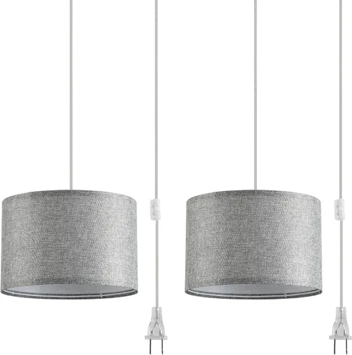 Vista 9 de Paquete de 2 lámparas colgantes enchufables, luz colgante con cable transparente de 15 pies, interruptor de encendido/apagado, pantalla de lámpara 3