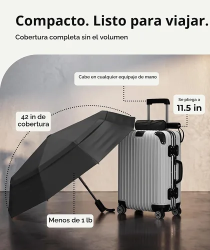 Vista 5 de Paraguas de viaje resistente al viento, compacto y resistente a vientos de hasta 100 MPH, paraguas plegable automático de alta calidad más fuerte