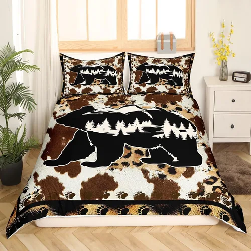 Vista 17 de Juego de funda de edredón de oso para niños, juego de ropa de cama de animales salvajes para niños, naturaleza, vida silvestre, oso, pájaro, juego