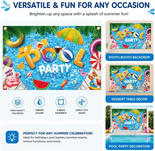 Vista 6 de Decoraciones de fiesta de verano en la playa, pancarta de fondo para fiesta de piscina de verano, suministros de decoración de fiesta de piscina, 72