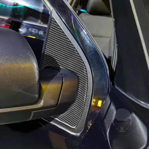 Vista 3 de Adhesivo de fibra de carbono para espejo retrovisor de automóvil, panel de poste triangular, adhesivo de pilar A, compatible con F150 SVT Raptor