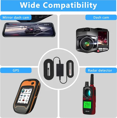 Vista 5 de XMSJSIY Kit de fusible de cámara para salpicadero, cable duro USB-C tipo C, convierte 12 V-36 V a 5 V/2.5 A, cable de alimentación para cargador DVR
