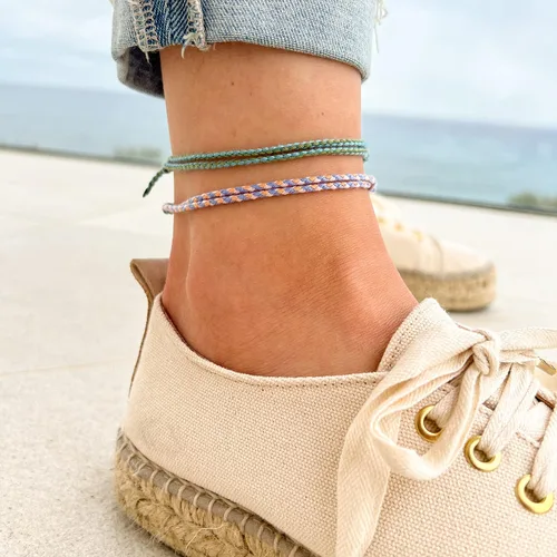 Vista 30 de Made by Nami 2 Pcs Wave String Ankle Bracelets for Women Waterproof & Adjustable Thin Braided Anklet Surfer Boho Ankle Bracelet Set of 2 Beach Multi