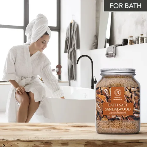 Vista 4 de Sal marina de baño sándalo 46 onzas (45.86 oz) – Sales de baño con sándalo y canela aceite esencial para baño – Baño relajante – Relajación muscular