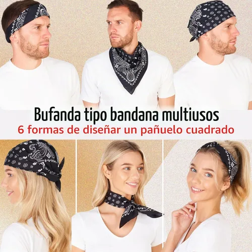 Vista 2 de Bandana de algodón de alta calidad para hombres y mujeres - Pañuelo para el Negro