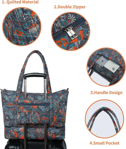 Vista 4 de Bolsa de fin de semana para mujer, bolsa de viaje con compartimento para zapatos, Gris Naranja