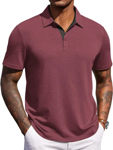 Vista 12 de COOFANDY Camisas polo de manga corta para hombre, estilo casual, de verano, cuello clásico, para golf