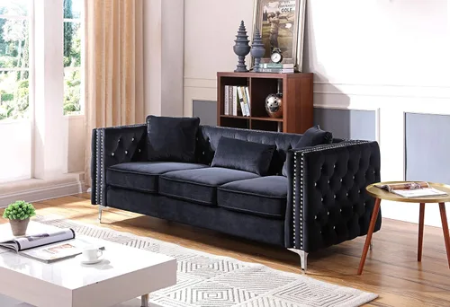 Vista 2 de Glory Furniture Sofá Paige, negro. Muebles de sala de estar, 30 pulgadas de alto x 86 pulgadas de ancho x 34 pulgadas de profundidad