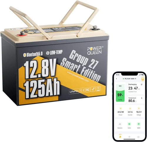 Vista 16 de Power Queen 12.8 V 50 Ah Batería LiFePO4 de actualización, celdas de batería de litio de grado A con BMS de 50 A, hasta 15000 ciclos, portátil