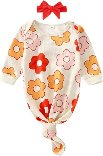 Vista 11 de Camisones florales para bebés recién nacidas niñas con diadema, ropa de dormir, mamelucos, sacos de dormir, conjuntos Navidad y carta
