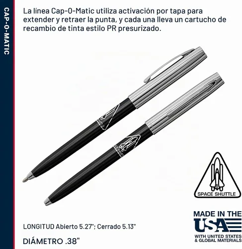 Vista 6 de Fisher Pluma espacial Chrome Space Shuttle Imprint Cap-O-Matic Pen Negro chrome