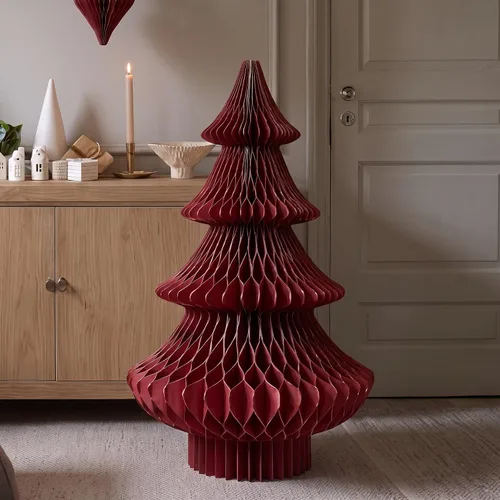 Vista 10 de Spiareal Árbol de Navidad de papel de panal extra grande de 2 pies de color Blanco beige