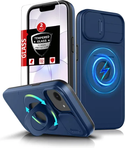 Vista 70 de Funda magnética para iPhone 11 Pro compatible con carga inalámbrica MagSafe, con 2 protectores de pantalla, anillo kickstand de 360° integrado +