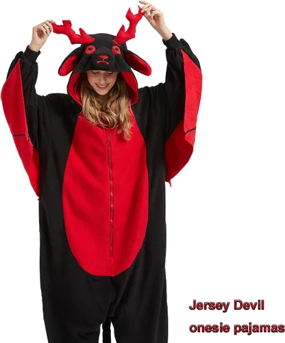 Vista 3 de WAWRTOU Jersey Devil Onesie para adultos - Halloween de una sola pieza mítico y cómodo unisex