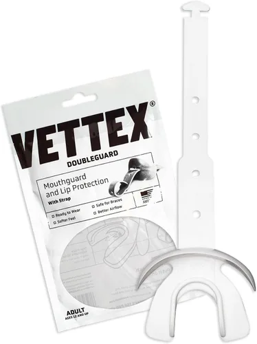 Vista 21 de Vettex Doubleguard Protector bucal con Protección de Labios - Adulto, Aguamarina Football, Lacrosse, MMA, Boxing, Adjustable Helmet Strap, Braces