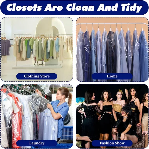 Vista 7 de Paquete de 120 bolsas de limpieza en seco de plástico transparente para colgar ropa, bolsas de limpieza en seco, fundas de ropa, fundas protectoras