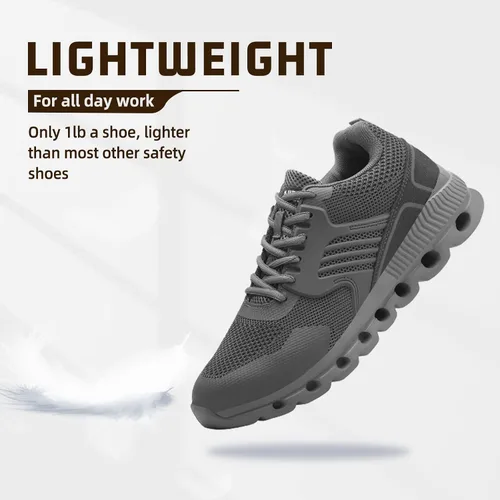 Vista 4 de Zapatos deportivos con punta de acero para hombres y mujeres, ligeros, con amortiguación de aire, zapatos de seguridad transpirables con puntera