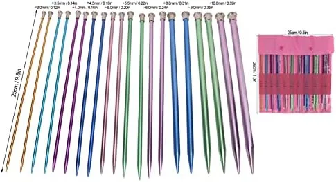 Vista 6 de Juego de 10 pares de agujas de tejer de un solo punto, rectas, agujas de tejer de aluminio en varios tamaños