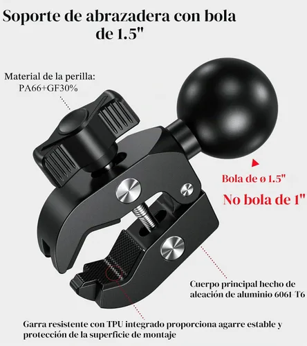 Vista 2 de BRCOVAN Base de montaje con abrazadera de bola de 1.5 pulgadas con aleación de aluminio