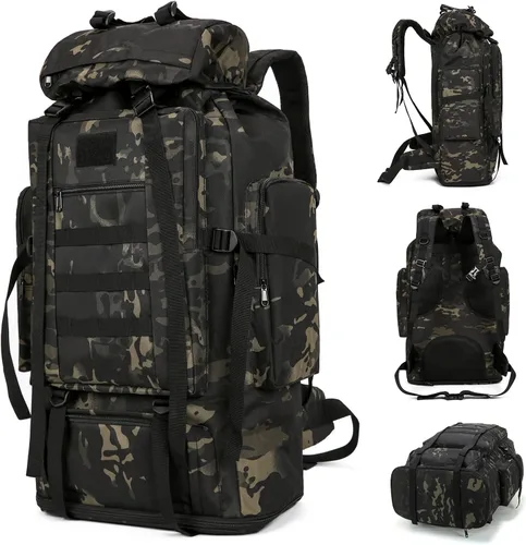 Vista 15 de Mochila de senderismo y camping, mochila MOLLE impermeable para viajes (verde militar)