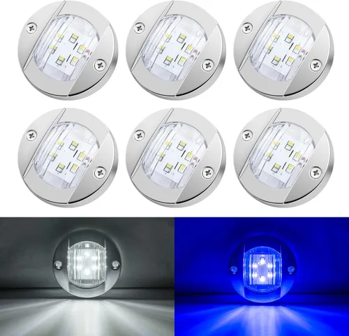 Vista 7 de 6 Piezas Luces LED Marinas para Barco, Cubierta de Cabina, Luces de Cortesía de Popa Espejo de Popa 12V DC para Navegación en Barco, Kayak, Yate Azul