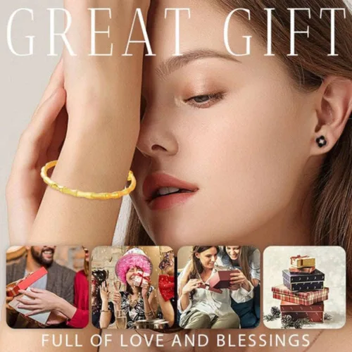 Vista 4 de Delicada pulsera de bambú de la suerte chapada en oro, pulseras de bambú de eslabones de cadena ajustables, pulsera de boda de bambú de riqueza