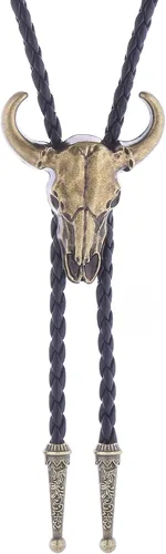 Vista 86 de Jeilwiy Corbata de bolo para hombre, corbata de vaquero occidental, collar de corbata de bolo dorado, corbata de cuero, corbata de Halloween