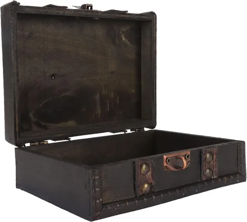 Vista 3 de Cofre de madera con cerradura Pequeña caja de almacenamiento decorativa de la vendimia