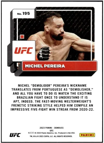 Vista 2 de Michel Pereira 2023 Donruss #195 NM+-MT+ UFC MMA Fighting