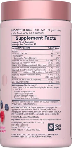 Vista 2 de NeoCell Gomitas multivitamínicas para mujer 80 gomitas Multi con colágeno avanzado con minerales esenciales Sabor a bayas