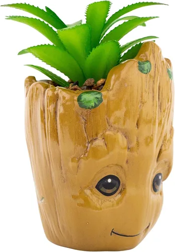 Vista 2 de Marvel Studios I Am Groot - Mini maceta de cerámica de 3 pulgadas con suculentas artificiales, maceta pequeña, plantas de interior de imitación