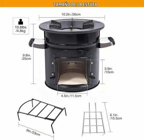 Vista 2 de Estufa de camping Lineslife Rocket de leña portátil para cocinar, estufa de madera para acampar al aire libre con bolsa de transporte
