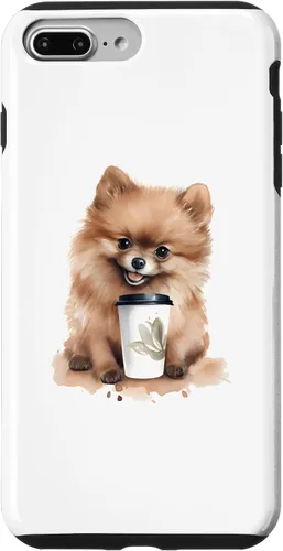 Vista 12 de iPhone 16 Pomerania perro con café estilo acuarela caso
