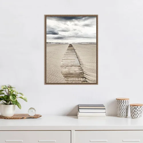 Vista 5 de Amanti Art Framed Canvas Wall Art 24x18 Sandy Beach Boardwalk by Incado, Framed Wall Art Canvas, Beach Artwork, Traditional Decor, Medium Poster