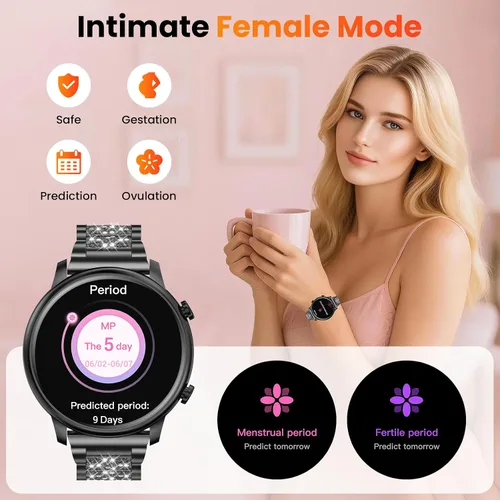 Vista 7 de Hwagol Relojes inteligentes para mujer, teléfonos Android compatibles con iPhone (llamada Bluetooth), monitor de ritmo cardíaco y sueño, 100 modos