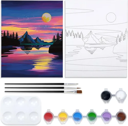 Vista 7 de Nuberlic Kit de pintura de lienzo predibujado, para adultos, sorbo y pintura, recuerdo de fiesta, actividad nocturna de cita, lienzo de 8 x 10